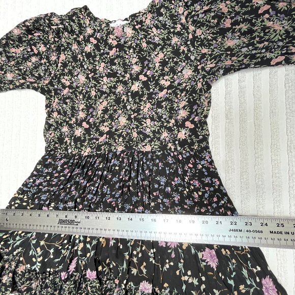 Vintage Le Chat Coco Kids Floral Print Pleated Long Sleeve A-Line Dress - Picture 7 of 9